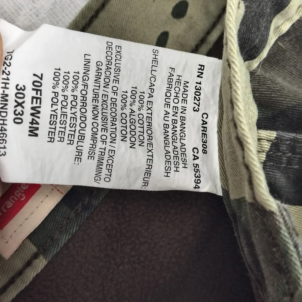 Wrangler Mens Relaxed Fit Fleece Lined Camo‎ Cargo Pants 30x30 Green 70FEW4M